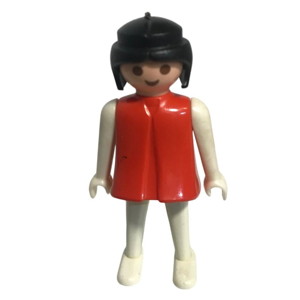 Playmobil Figure With Red Outfit & Black Hair Vintage 1974